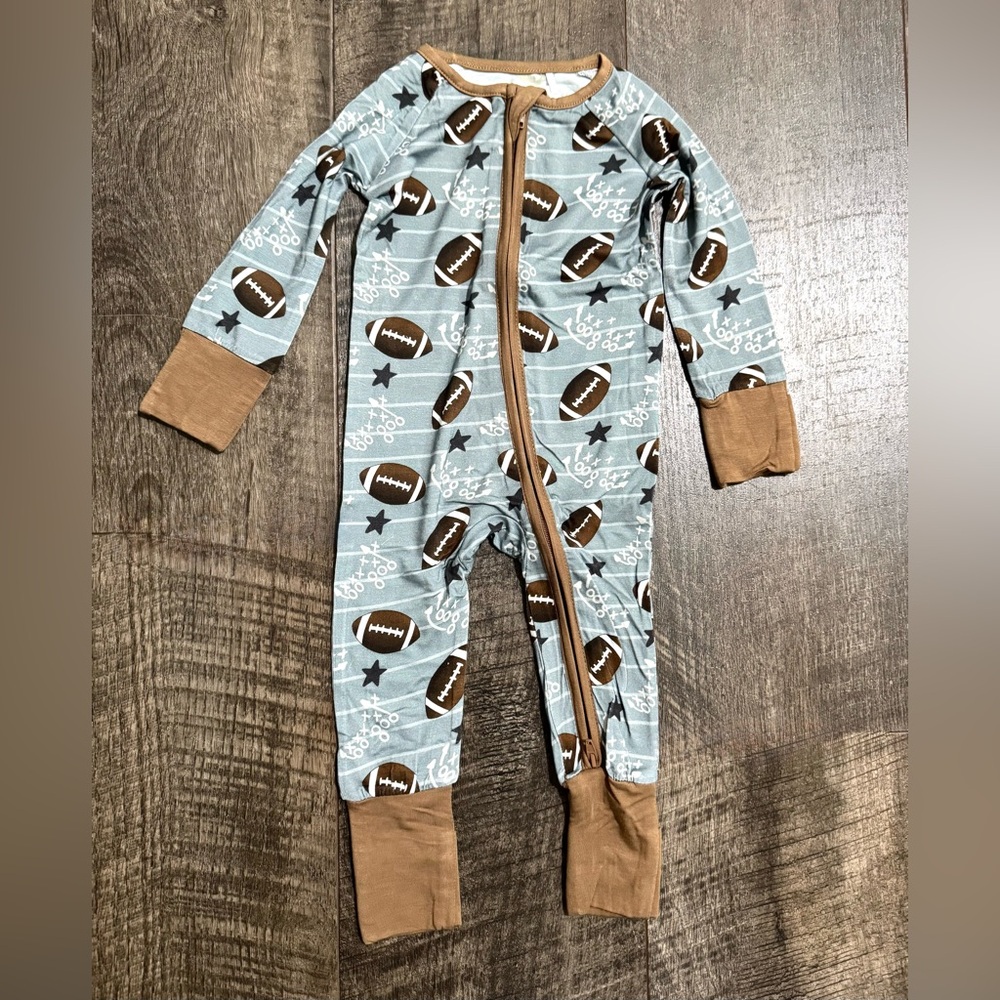 Baby Boy Blue & Brown Football GameDay Print Bamboo Sleepie 3-6 m